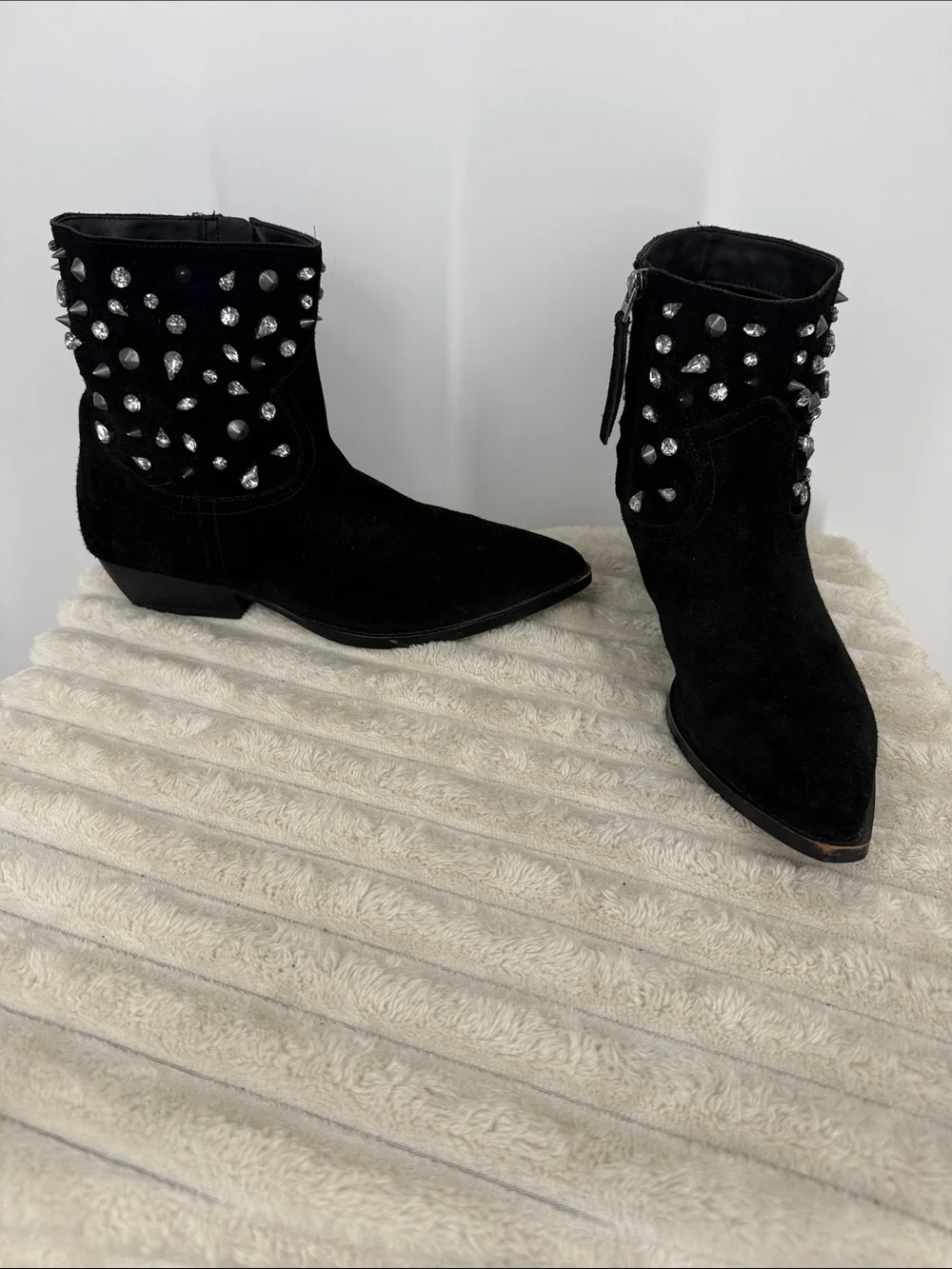 Sam Edelman Avril Black Suede Crystal-Embellished Women's Ankle Boots size 8M